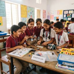 Students doing a hands-on robotics and science activity