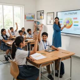 Students learning in a modern smart classroom